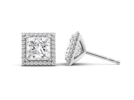 5 CTW Halo Stud Earrings Set With Princess Lab Diamonds Online Sale