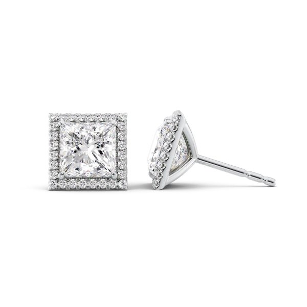 5 CTW Halo Stud Earrings Set With Princess Lab Diamonds Online Sale