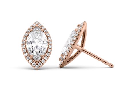 5 CTW Halo Stud Earrings Set With Marquise Lab Diamonds Hot on Sale