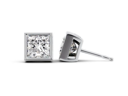 1 CTW Bezel Stud Earrings Set With Princess Lab Diamonds Online Hot Sale