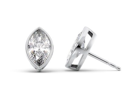 1 CTW Bezel Stud Earrings Set With Marquise Lab Diamonds on Sale