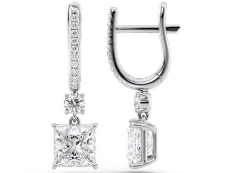 1 CTW Diamond Drop Earrings Set With Princess Lab Diamonds Hot on Sale