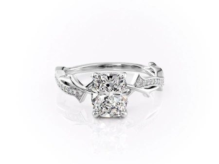 The Pave Twig Set With A 2.5 Carat Elongated Cushion Lab Diamond on Sale