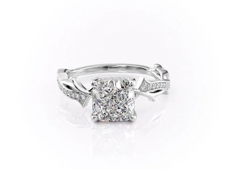 The Pave Twig Set With A 2.5 Carat Cushion Lab Diamond For Sale