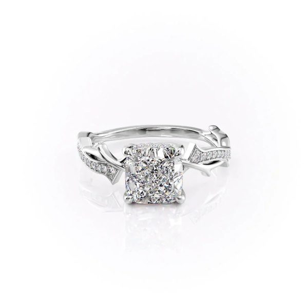 The Pave Twig Set With A 2.5 Carat Cushion Lab Diamond For Sale