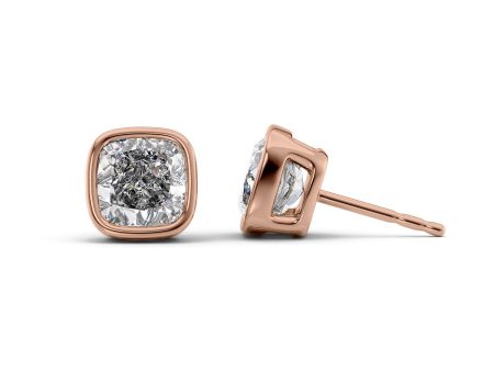 1 CTW Bezel Stud Earrings Set With Cushion Lab Diamonds For Sale