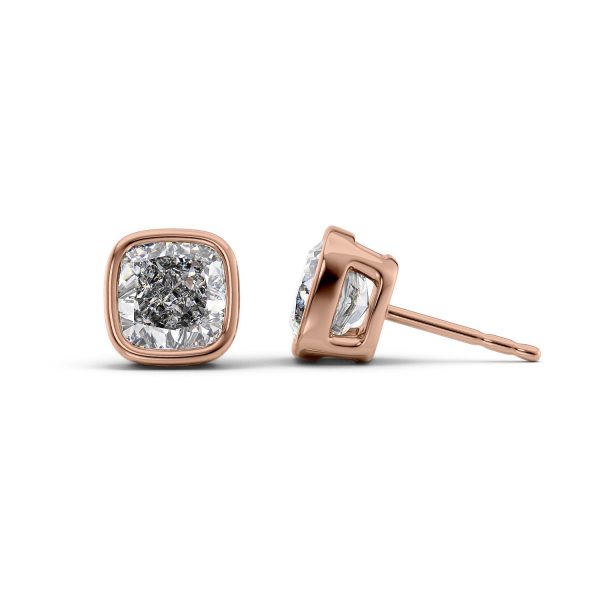 1 CTW Bezel Stud Earrings Set With Cushion Lab Diamonds For Sale