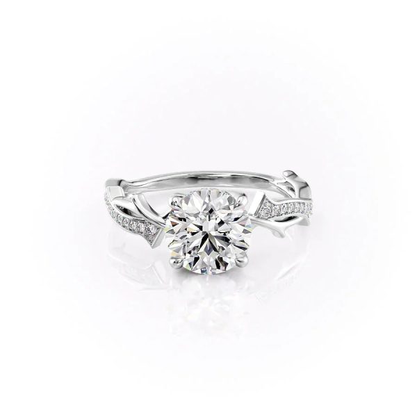 The Pave Twig Set With A 3 Carat Round Lab Diamond on Sale