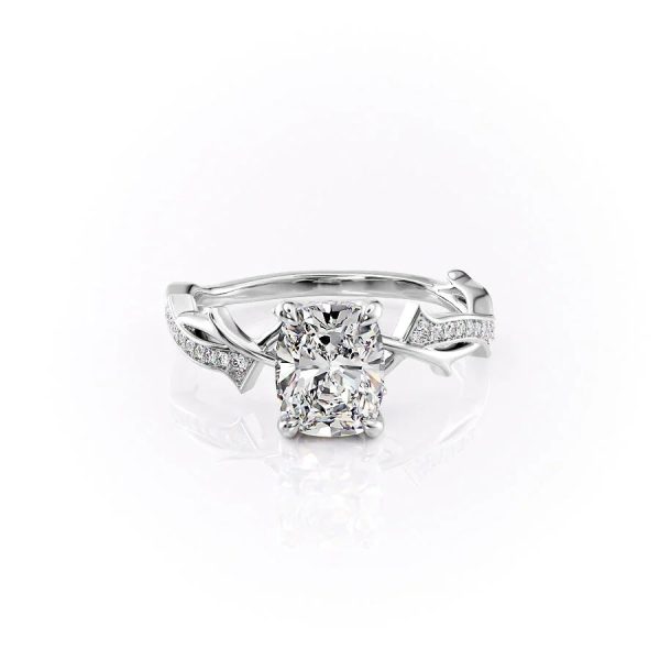 The Pave Twig Set With A 2 Carat Elongated Cushion Lab Diamond For Sale