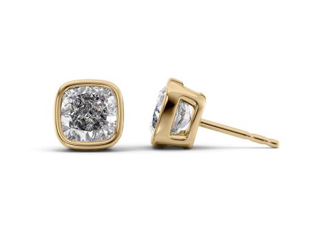 1 CTW Bezel Stud Earrings Set With Cushion Lab Diamonds Fashion