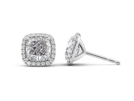 5 CTW Halo Stud Earrings Set With Cushion Lab Diamonds Fashion