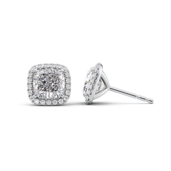 5 CTW Halo Stud Earrings Set With Cushion Lab Diamonds Fashion