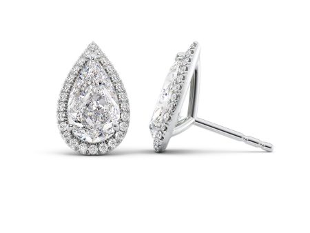 5 CTW Halo Stud Earrings Set With Pear Lab Diamonds For Discount