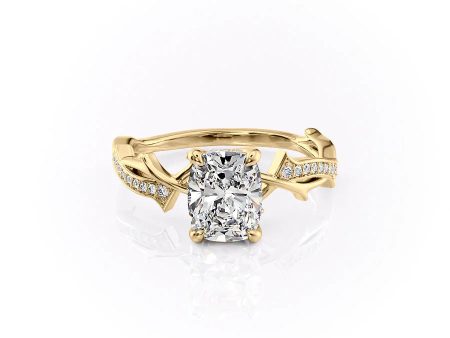 The Pave Twig Set With A 3 Carat Elongated Cushion Lab Diamond on Sale