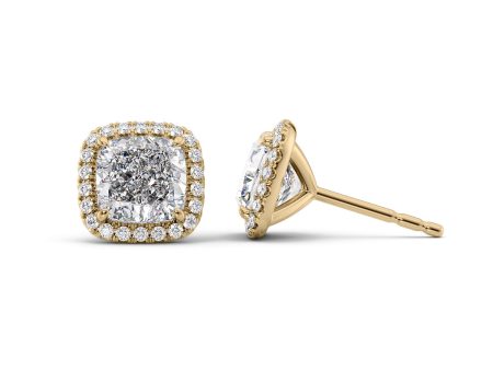 5 CTW Halo Stud Earrings Set With Cushion Lab Diamonds on Sale