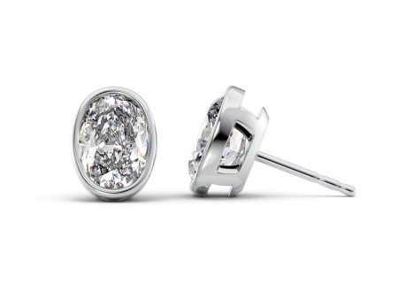 1 CTW Bezel Stud Earrings Set With Oval Lab Diamonds For Discount