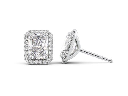 5 CTW Halo Stud Earrings Set With Radiant Lab Diamonds For Discount