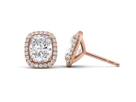 5 CTW Halo Stud Earrings Set With Elongated Cushion Lab Diamonds Cheap