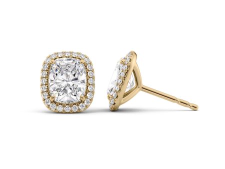 5 CTW Halo Stud Earrings Set With Elongated Cushion Lab Diamonds on Sale