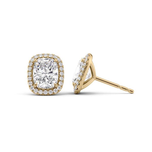 5 CTW Halo Stud Earrings Set With Elongated Cushion Lab Diamonds on Sale