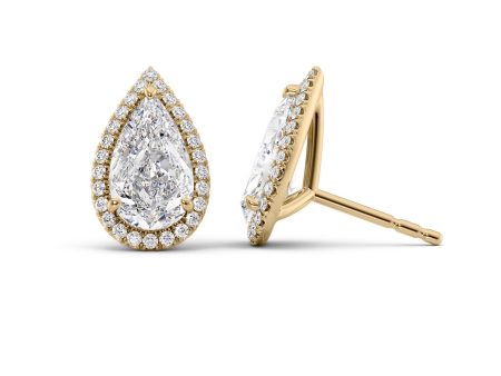 5 CTW Halo Stud Earrings Set With Pear Lab Diamonds Sale