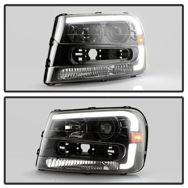 Xtune Projector Headlights Chevy Trailblazer (02-09) [Light Bar DRL - Halogen Model] Black or Chrome w  Amber Turn Signal Fashion