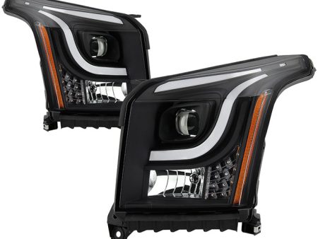 Xtune Projector Headlights GMC Yukon (15-18) [LED Light Bar - Halogen Model] Black w  Amber Turn Signal Light Hot on Sale