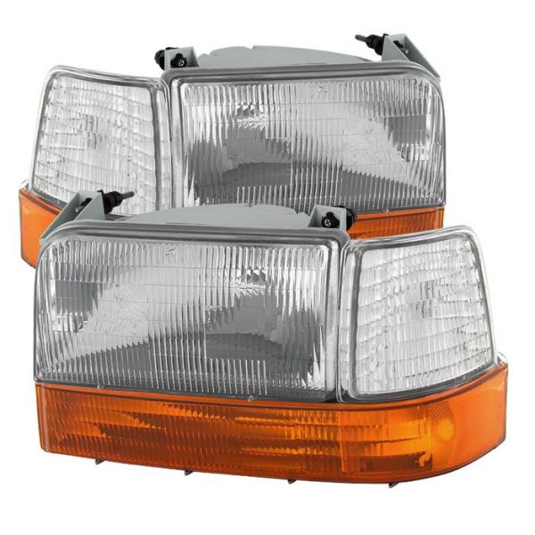 Xtune Headlights Ford F150 Bronco (1992-1996) Chrome w  Amber Corner Bumper on Sale