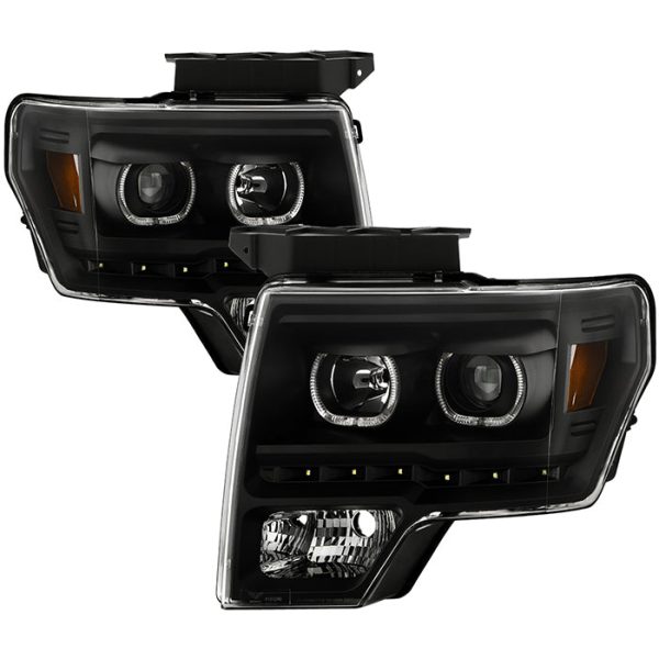 Xtune Projector Headlights Ford F150 (09-14) [LED Halo or  Light Bar DRL - Halogen Model] Black or Chrome w  Amber Turn Signal Light Sale