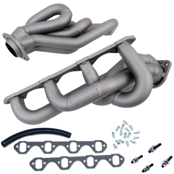 BBK 1-5 8  Shorty Headers Ford Mustang 5.0L V8 Fox (86-93) [1-5 8 Shorty Equal Length  CARB SMOG Legal] Titanium or Polished Silver Ceramic on Sale