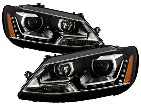 Xtune Projector Headlights VW Jetta (11-14) [LED DRL - Halogen Model] Black w  Amber Turn Signal Cheap