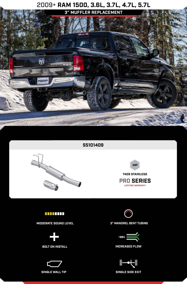 MBRP Replacement Muffler Dodge Ram 1500 3.6L 3.7L V6  4.7L, 5.7L V8 (09-23) 3  Muffler Replacement w  4  OD Tip Online Hot Sale