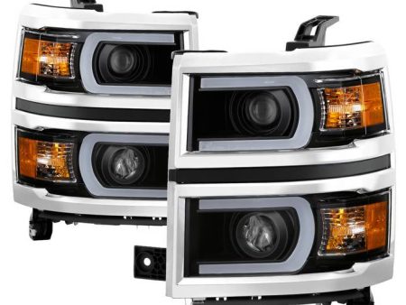 Xtune Projector Headlights Chevy Silverado 1500 (14-15) [DRL Light Bar - Halogen Model] Black or Chrome w  Amber Turn Signal For Discount