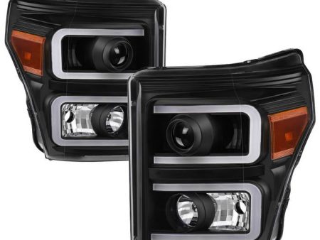 Xtune Projector Headlights Ford F-250 F-350 F450 Super Duty (11-16) [Light Bar DRL w  Sequential Turn Signal - Halogen Model] Black w  Amber Turn Signal Light Online Hot Sale