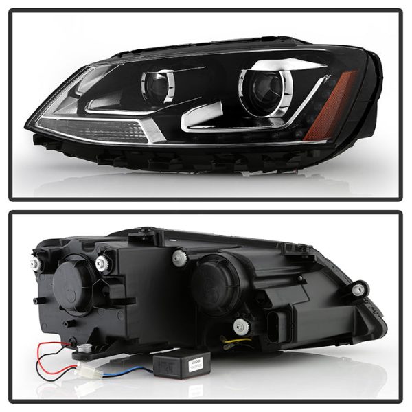 Xtune Projector Headlights VW Jetta (11-14) [LED DRL - Halogen Model] Black w  Amber Turn Signal Cheap