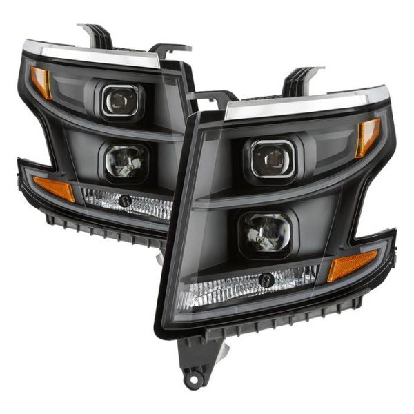 Xtune Projector Headlights Chevy Suburban (15-18) [DRL Light Bar DRL - Halogen Model] Black w  Amber Turn Signal Cheap